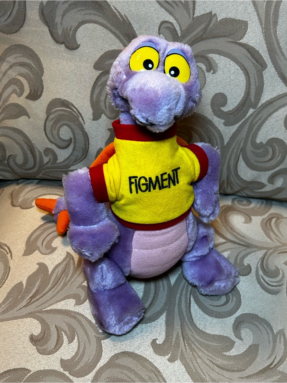 Vintage Disney EPCOT Figment Purple Dragon Plush Stuffed Toy Red Yellow Shirt